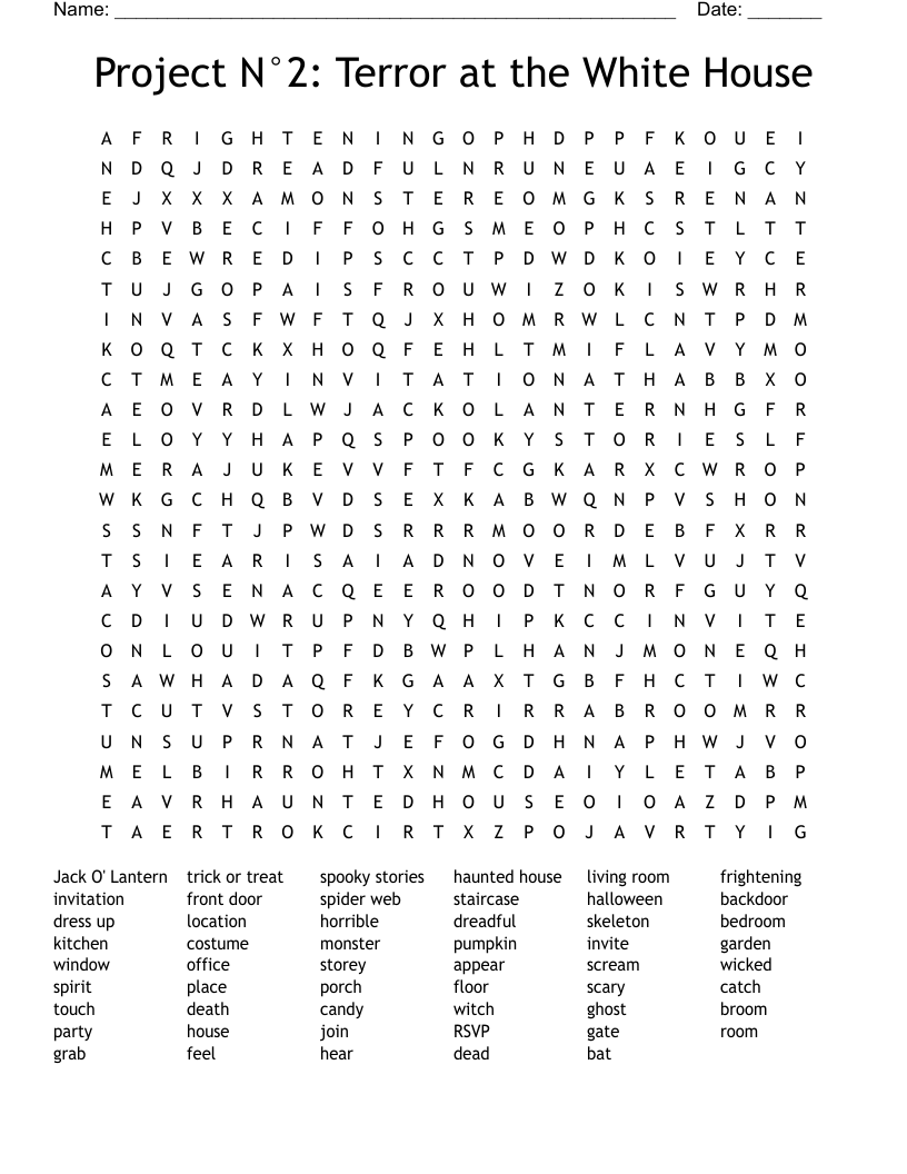 Project N°2: Terror at the White House Word Search
