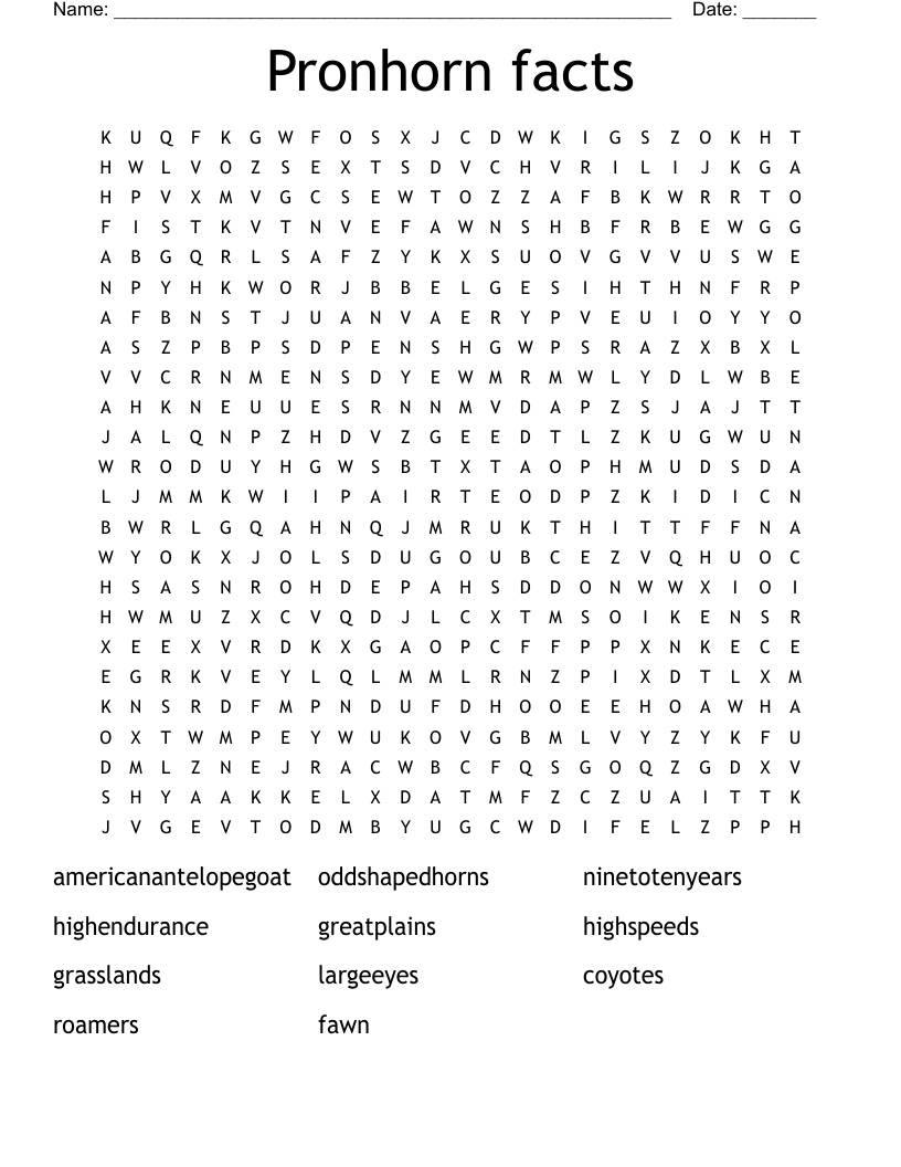 Pronhorn facts Word Search