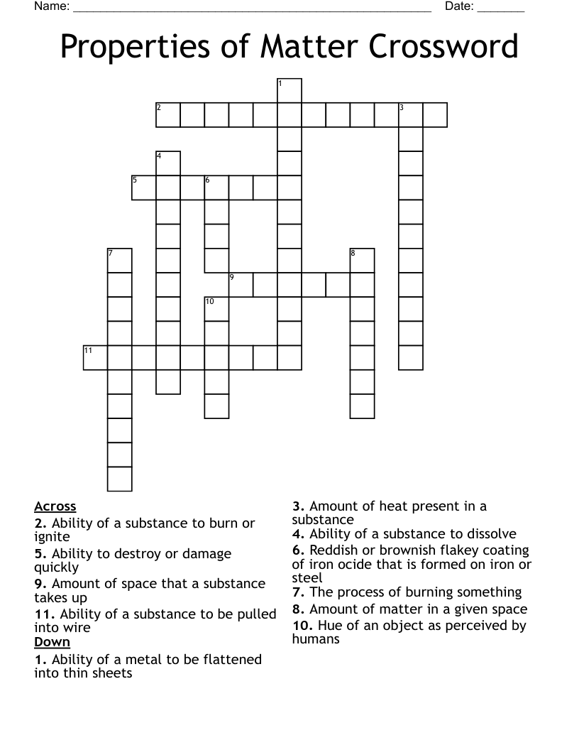 Properties Of Matter Crossword WordMint