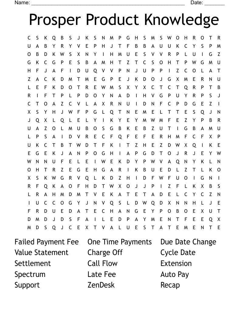 Prosper Product Knowledge Word Search