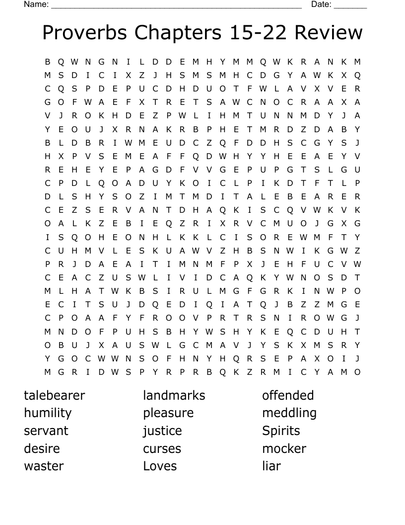 Proverbs Chapters 15-22 Review Word Search
