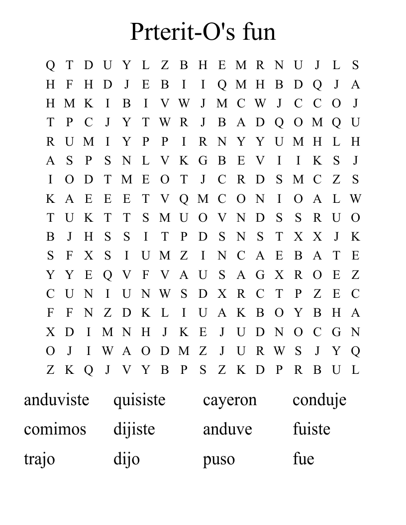 Prterit-O's fun Word Search