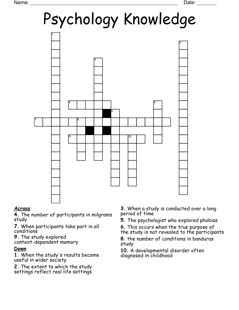 Psychology Knowledge Crossword