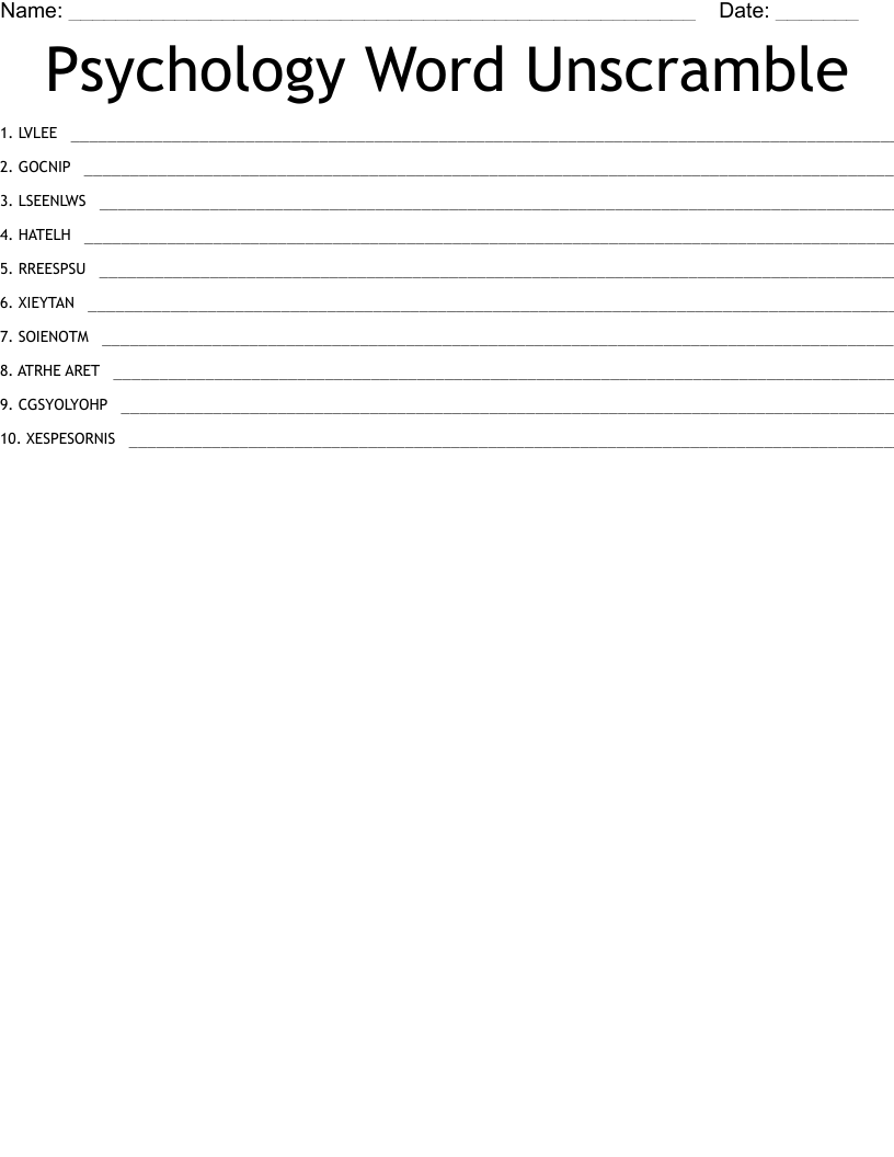 Psychology Word Unscramble