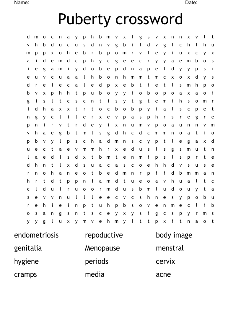 Puberty crossword Word Search
