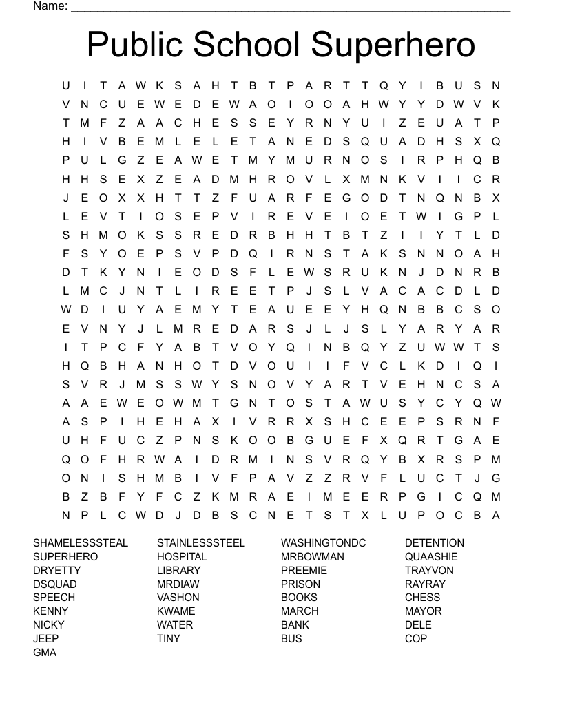 Public School Superhero Word Search