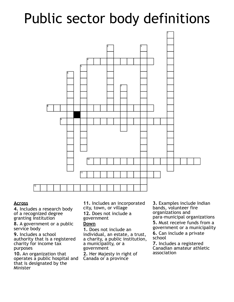 Public sector body definitions Crossword