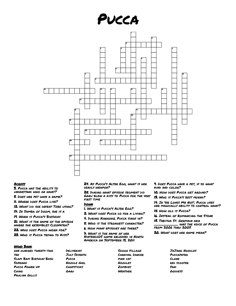 Pucca Crossword