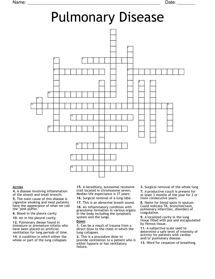Pulmonary Disease Crossword