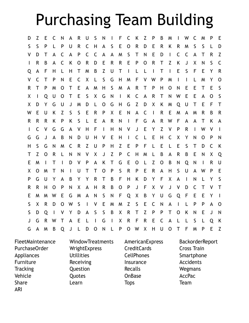 Purchasing Team Building Word Search