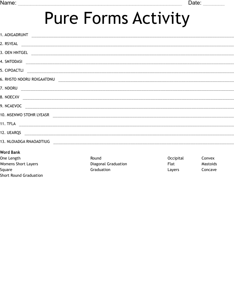 Pure Forms Activity Word Scramble