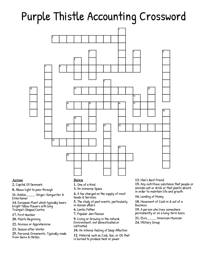 Purple Thistle Accounting Crossword WordMint