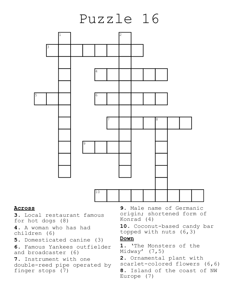 Puzzle 16 Crossword