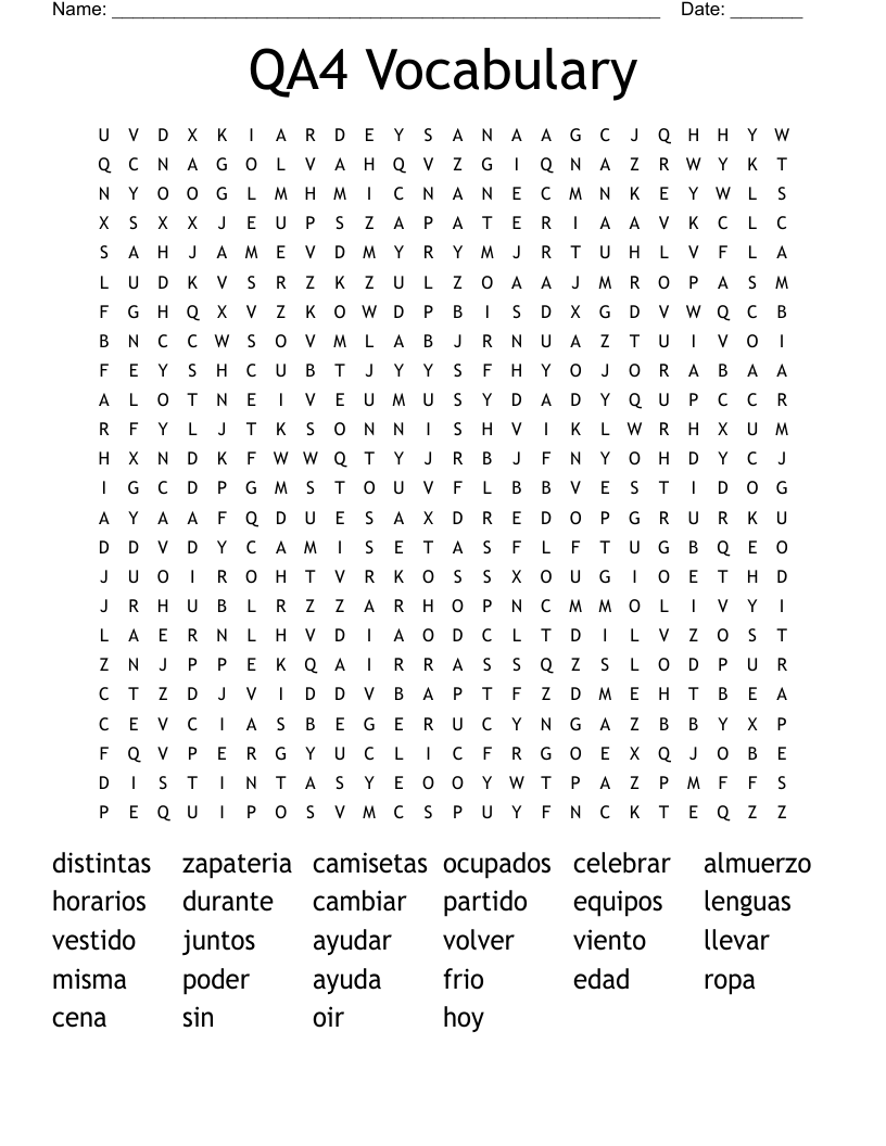 QA4 Vocabulary Word Search