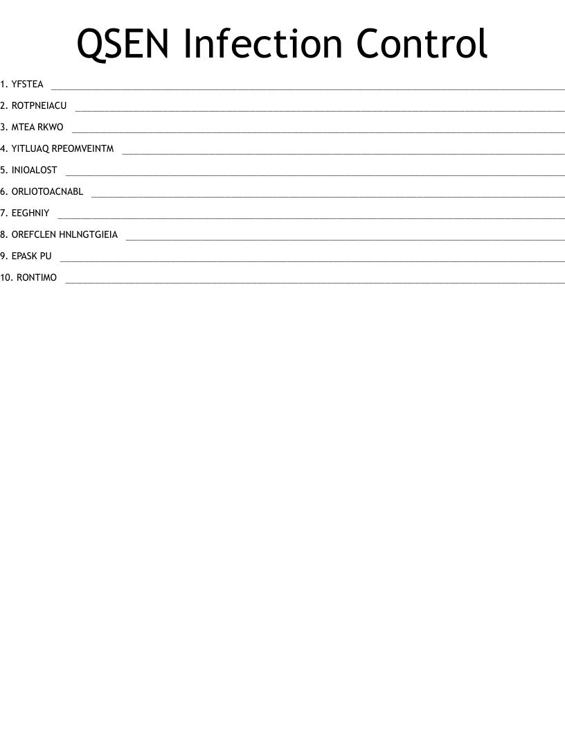 QSEN Infection Control Word Scramble