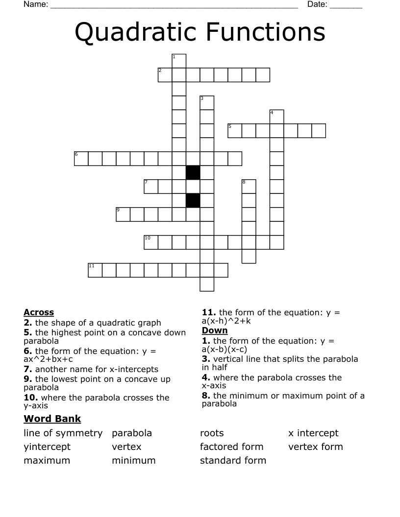 Quadratic Crossword Puzzle WordMint