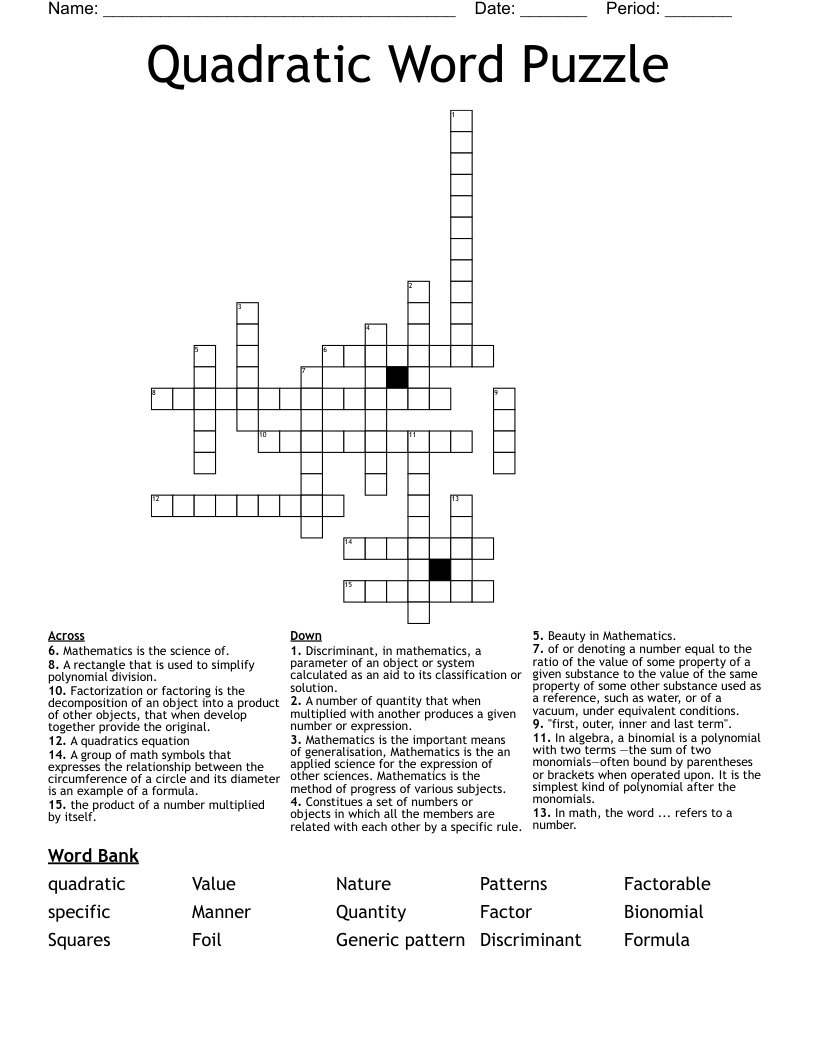 Quadratic Word Puzzle  Crossword