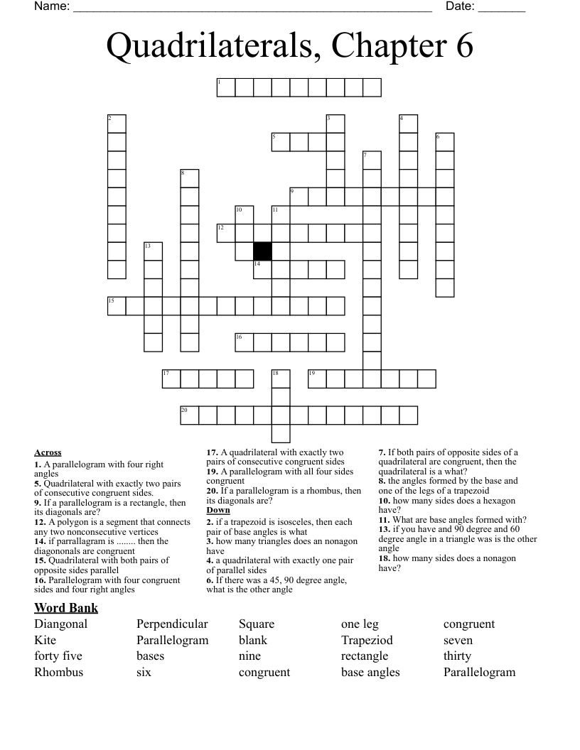 Quadrilaterals Crossword WordMint