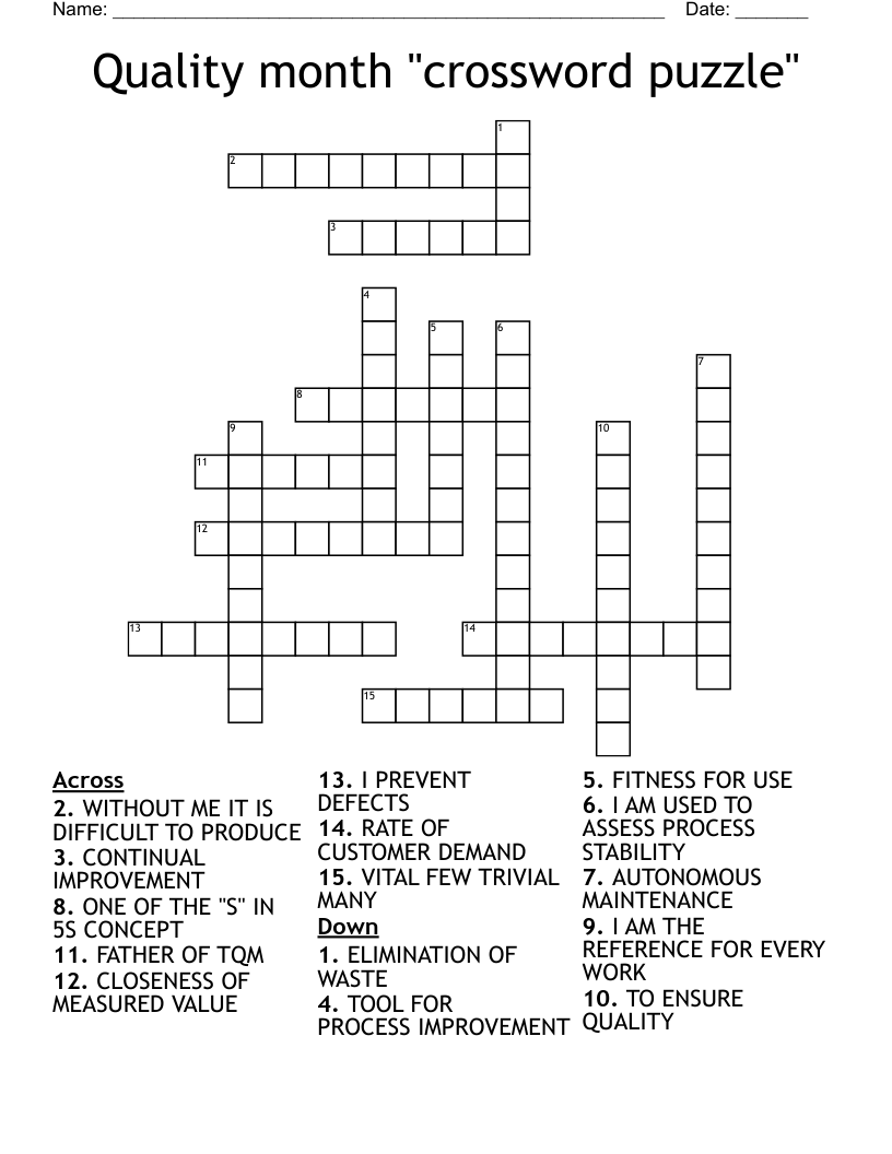 Quality Month crossword Puzzle WordMint
