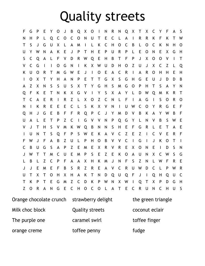 Quality streets Word Search