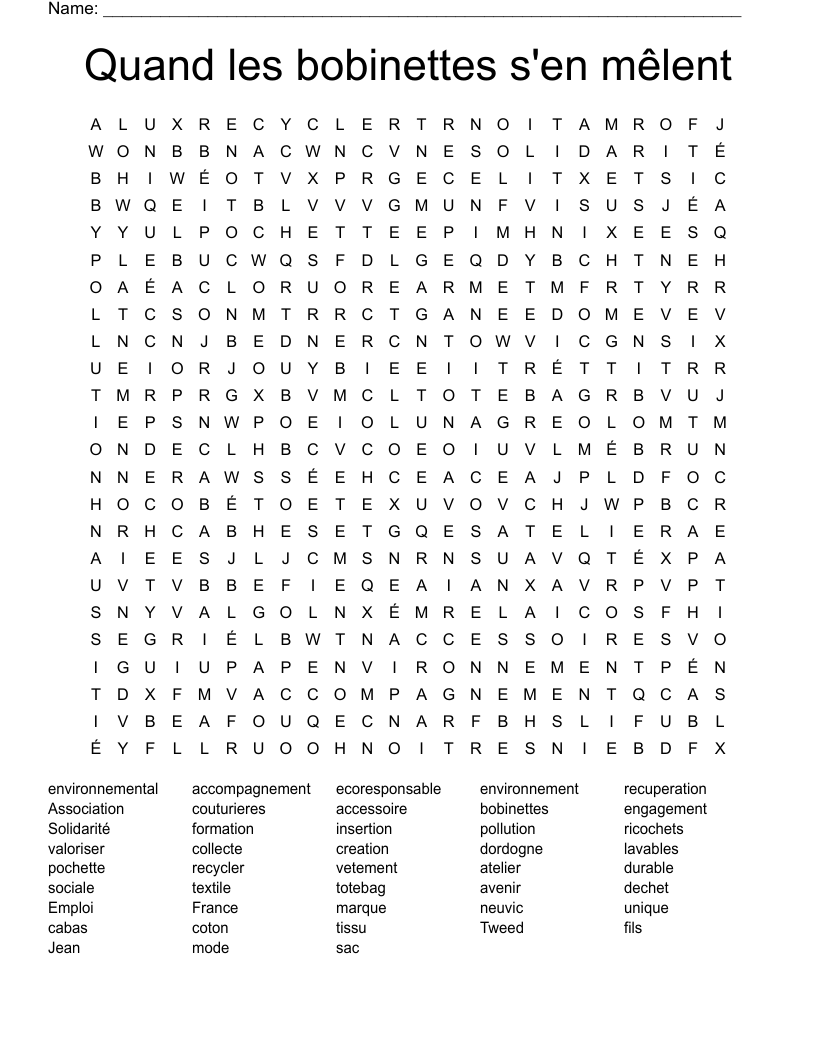 Quand les bobinettes s'en mêlent Word Search
