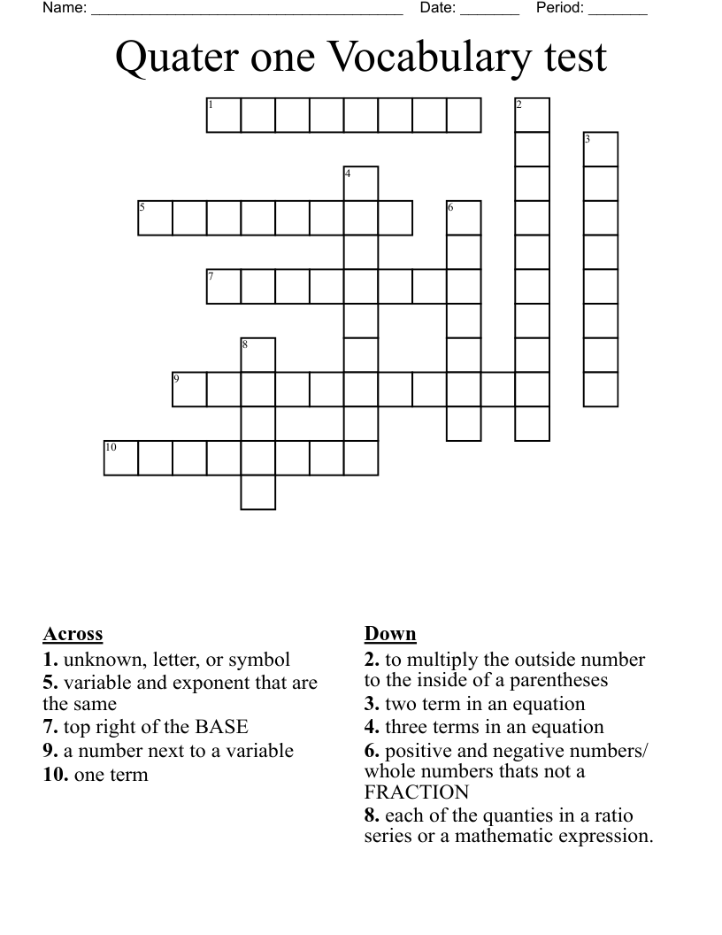Quater one Vocabulary test Crossword