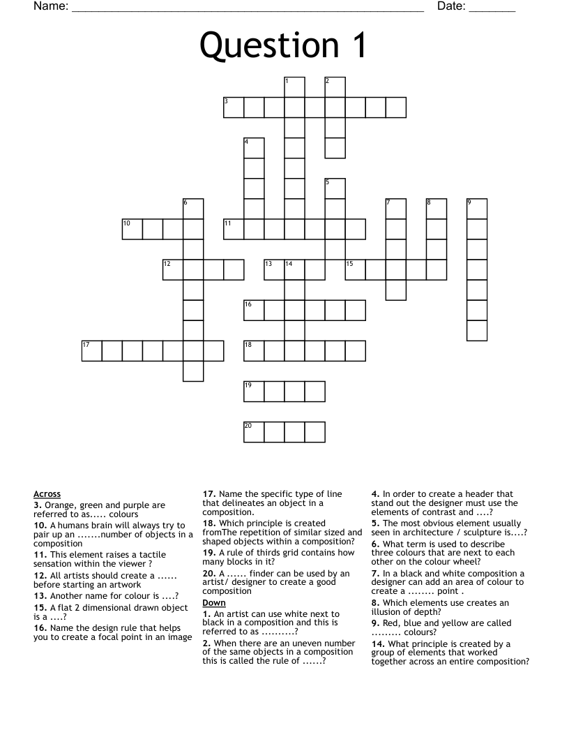 Question 1 Crossword