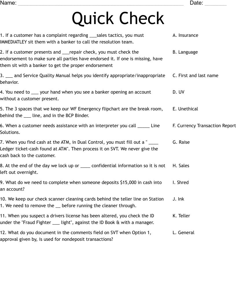 Quick Check Worksheet WordMint
