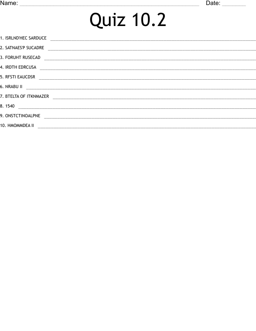 Quiz 10.2 Word Scramble