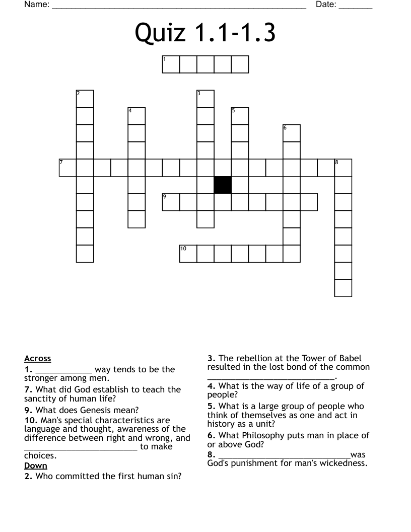 Quiz 1.1-1.3 Crossword