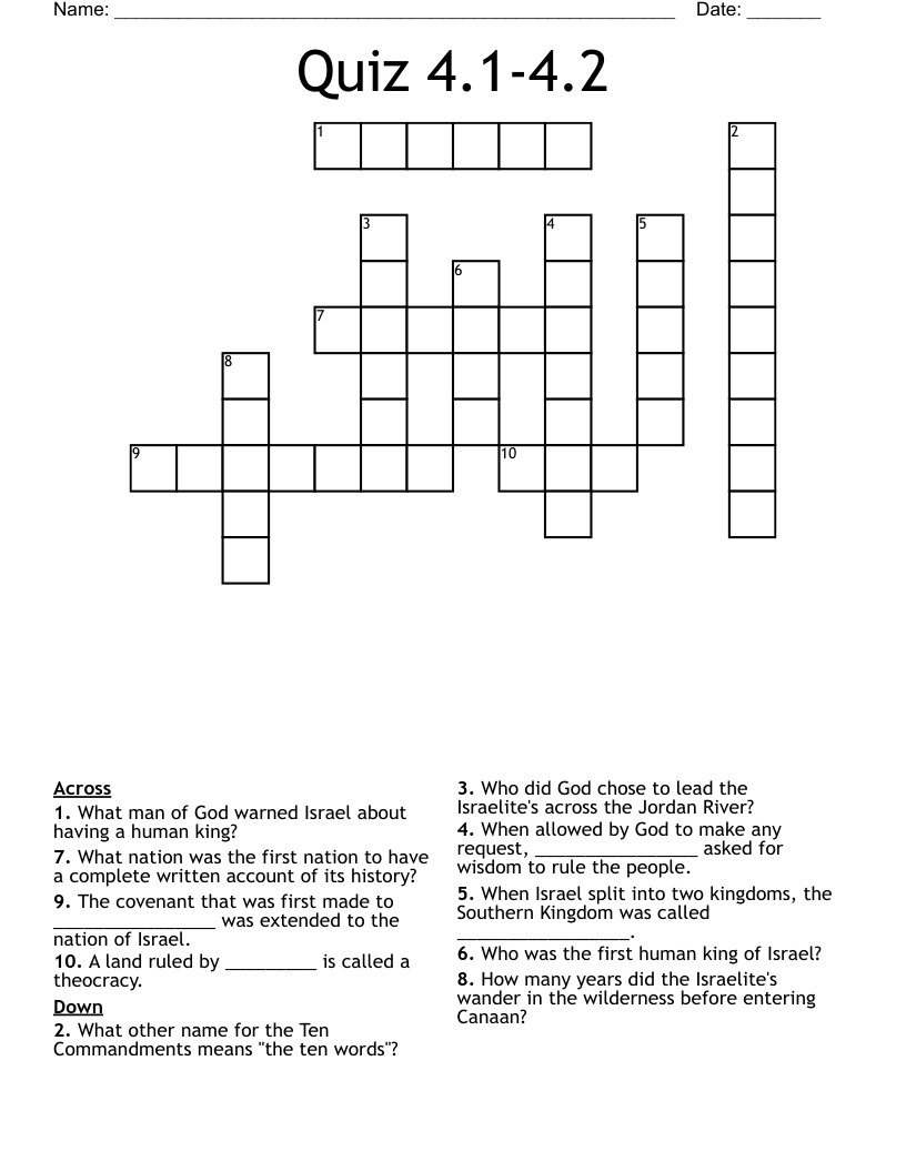 Quiz 4.1-4.2 Crossword