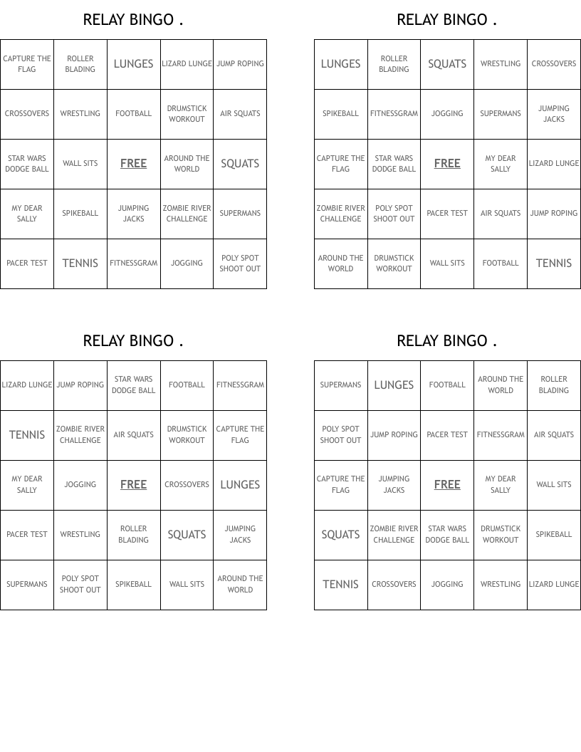 RELAY BINGO                                                                                       . 