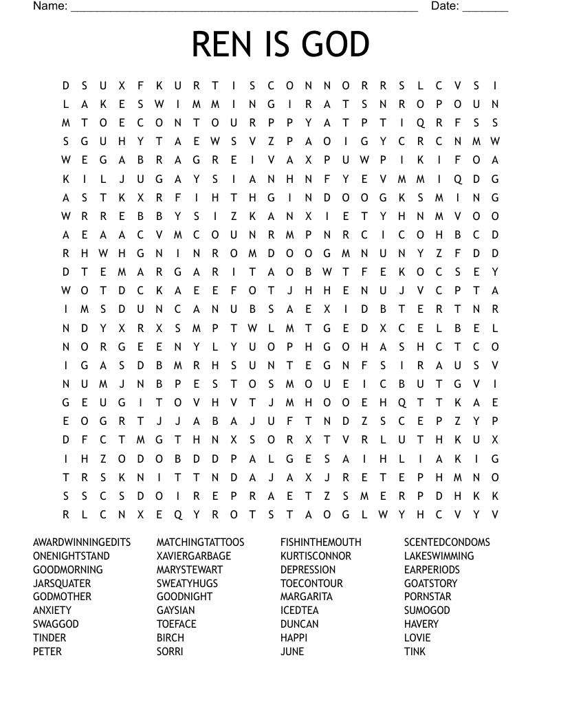 REN IS GOD Word Search