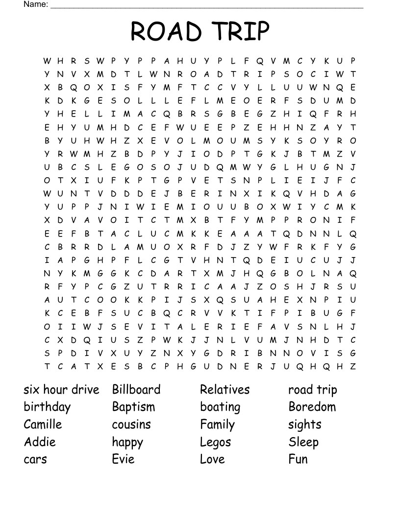 ROAD TRIP Word Search