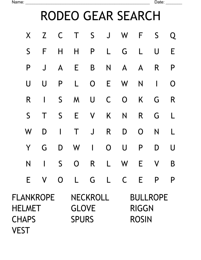 RODEO GEAR SEARCH Word Search