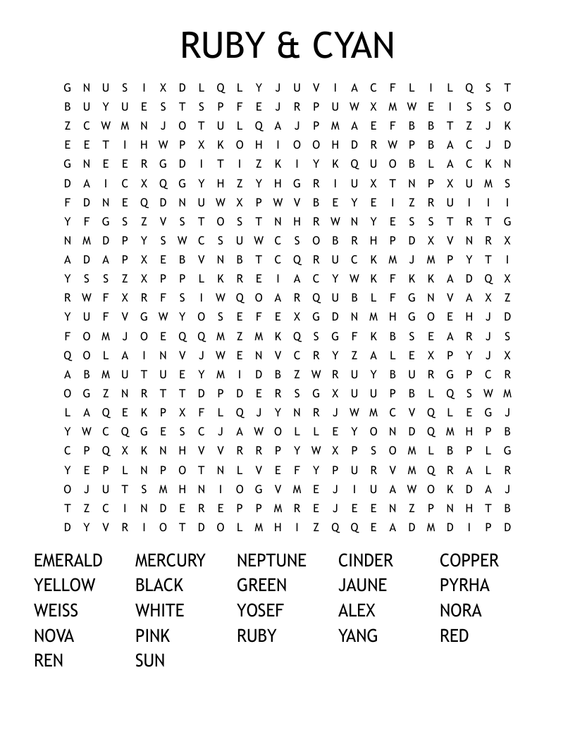 RUBY  &  CYAN Word Search