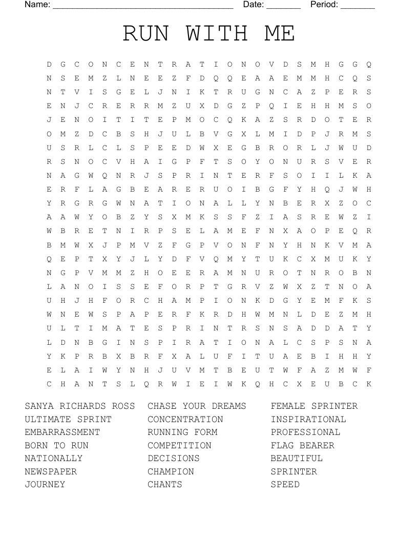 RUN WITH ME Word Search