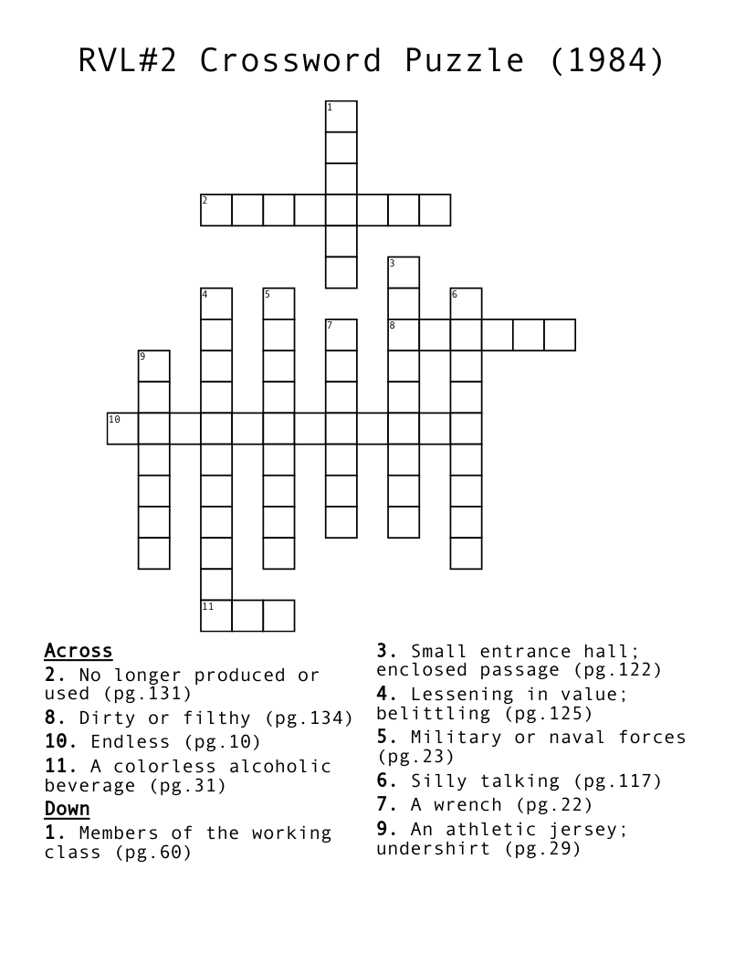 RVL 2 Crossword Puzzle 1984 WordMint