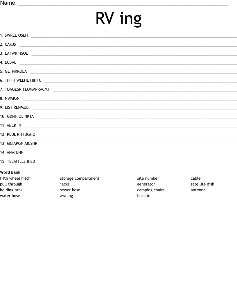 RV ing Word Scramble