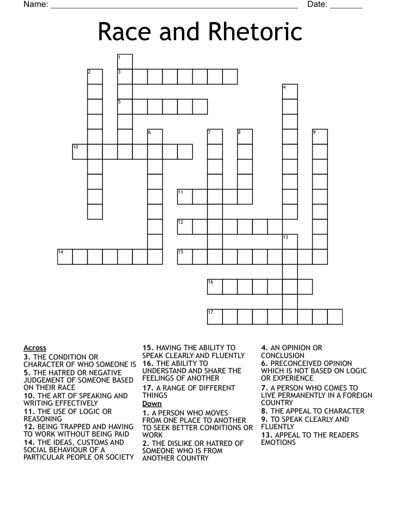 Race and Rhetoric Crossword