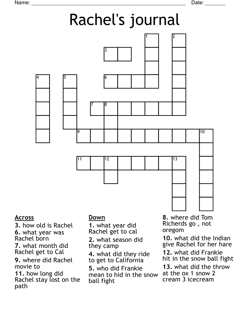 Rachel's journal Crossword