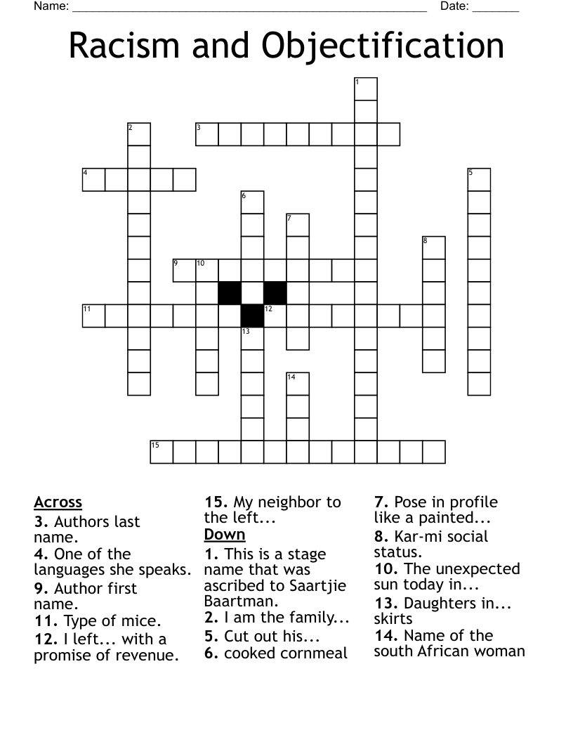 Racism and Objectification Crossword