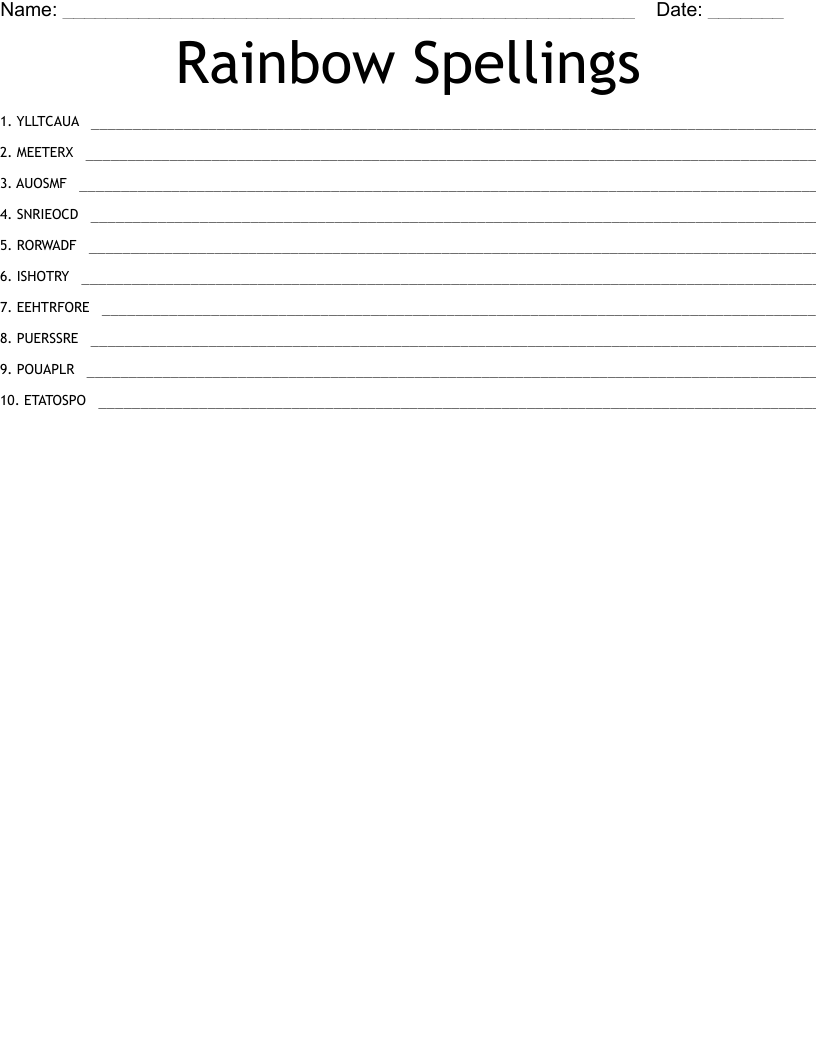 Rainbow Spellings Word Scramble