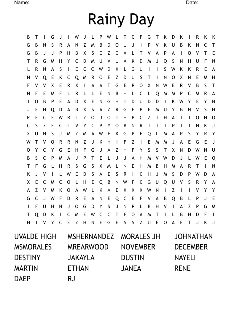 Rainy Day Word Search WordMint