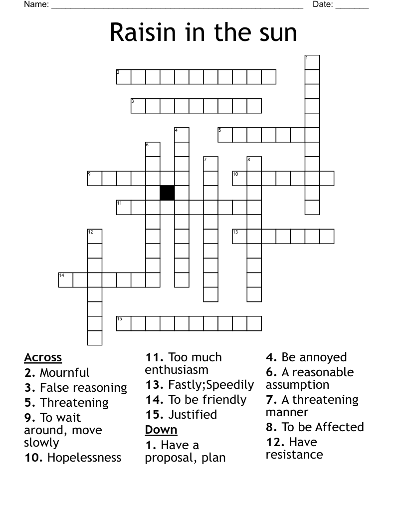 A Raisin In The Sun Vocab 1 1 Crossword WordMint