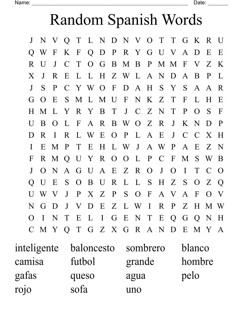 Random Spanish Words Word Search WordMint
