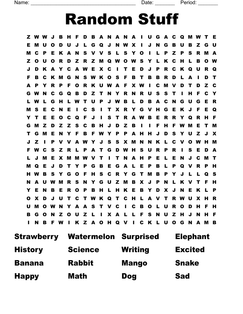 Random Stuff Word Search