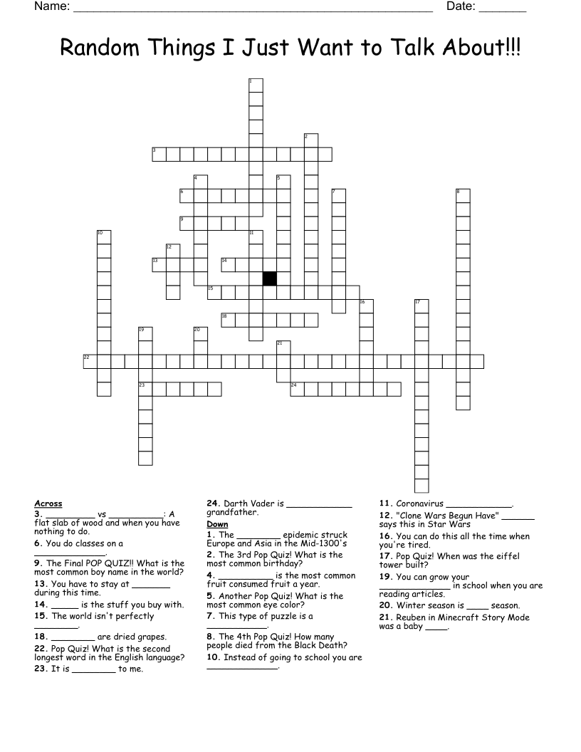 Random Things I Just Want to Talk About!!! Crossword WordMint