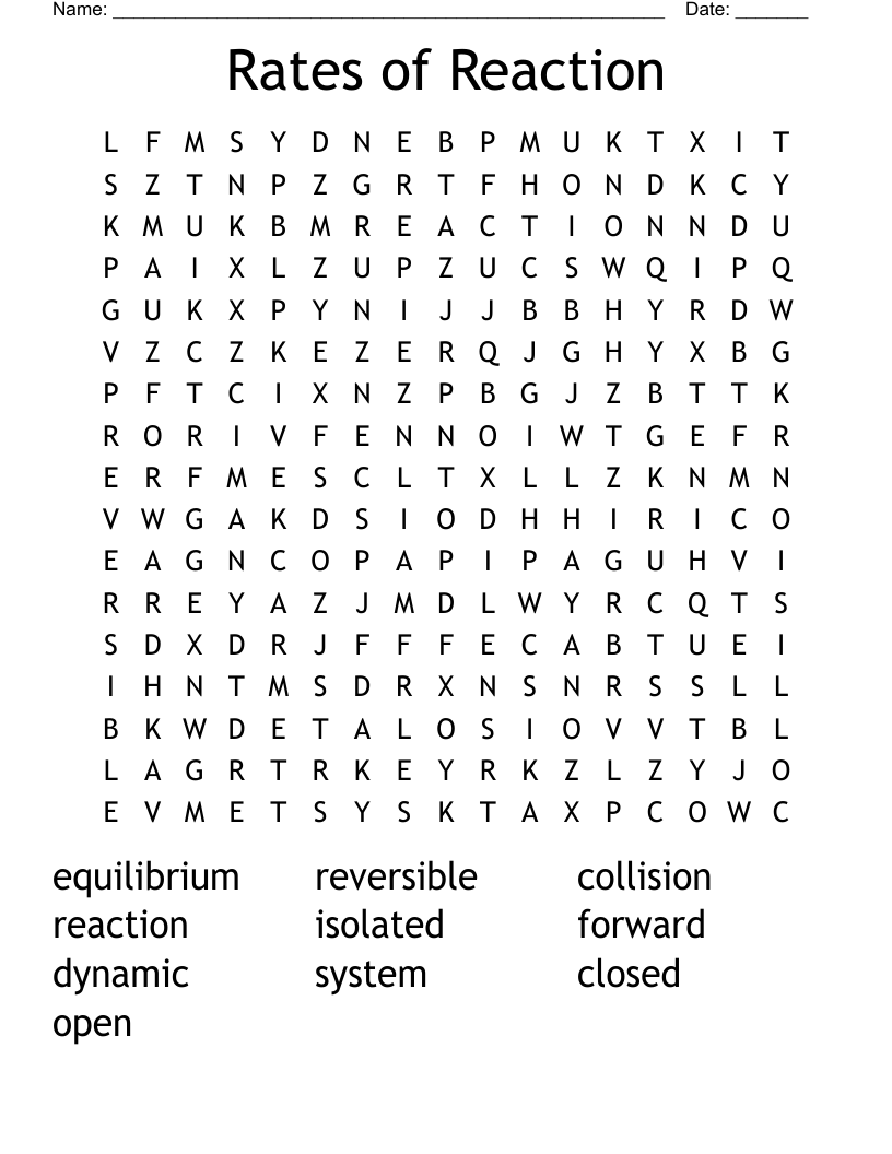 Rates of Reaction Word Search