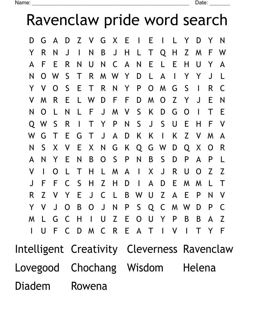 Ravenclaw pride word search